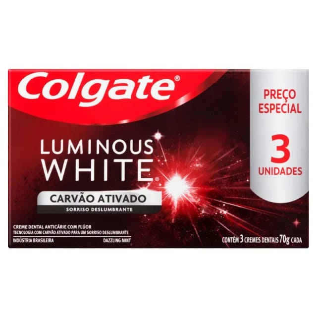 Imagem do produto Creme Dental Colgate Luminous White Carvão Ativado 3x70g