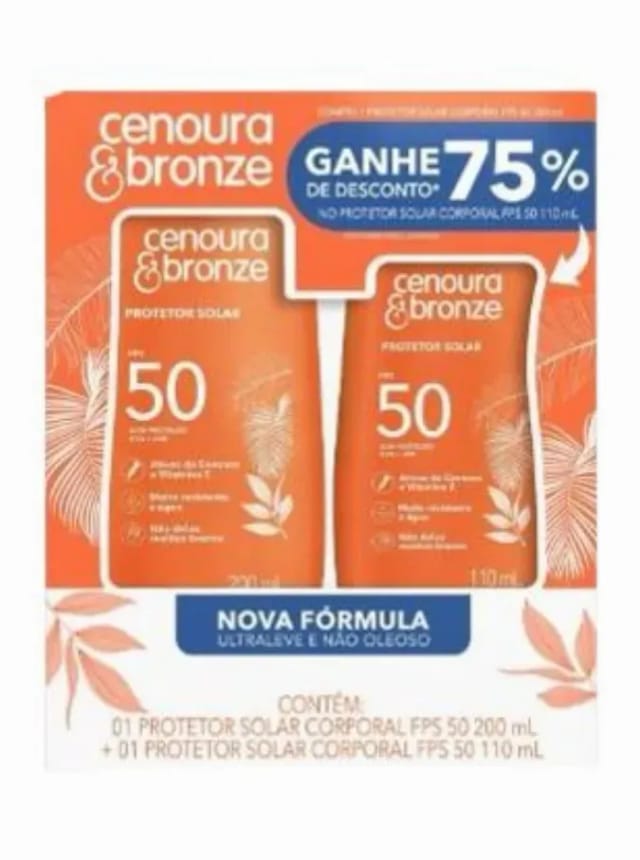Imagem do produto Kit Protetor Solar Cenoura & Bronze FPS 50 + Protetor Solar FPS 50 200ml + 110ml