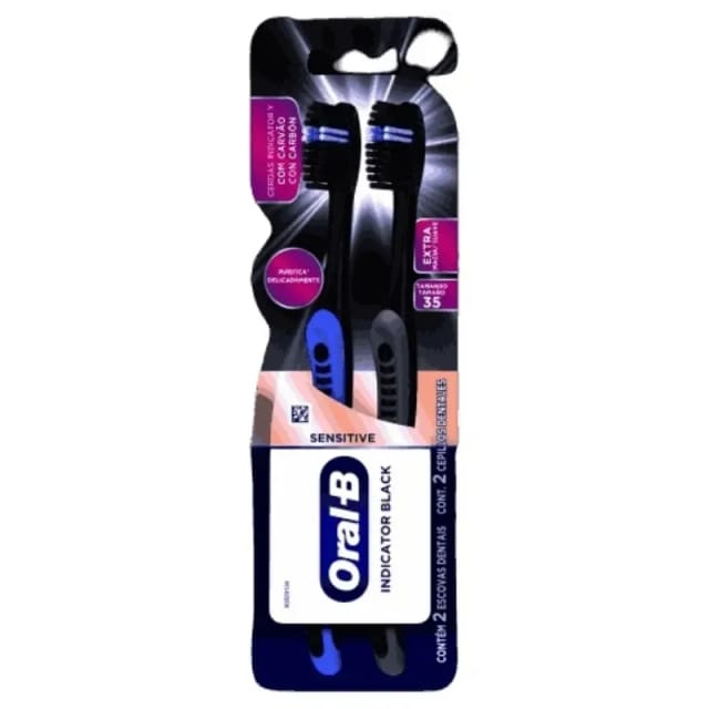 Imagem do produto Escova Dental Oral-B Indicator Black Sensitive Carvão Extra Macia com 2 Unidades